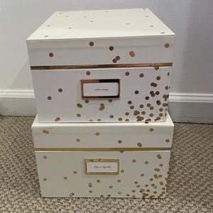 RARE NWT Kate Spade Cream Confetti Dot storage boxes